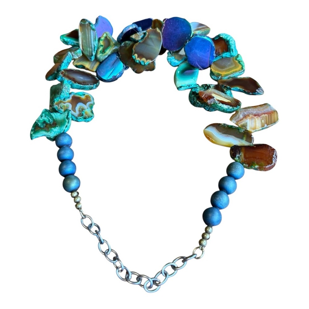 Chunky Agate Slice Statement Necklace Multicolor … - image 3